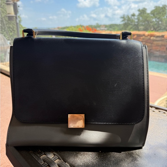 Authentic CELINE tricolor color block swing Trapeze bag purse medium Never Used - Picture 10 of 17